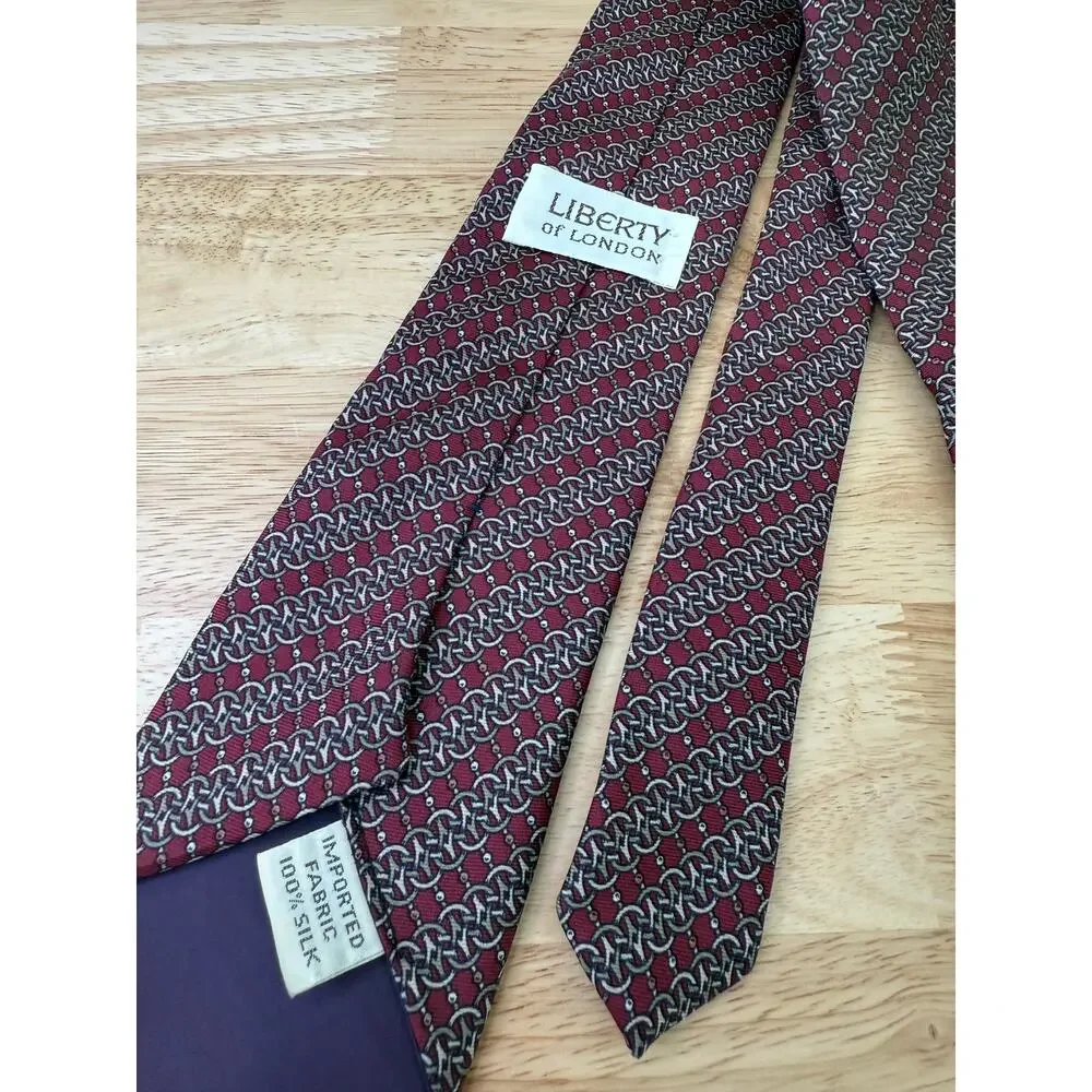 Liberty of London Men's 100% Silk Neck Tie Red Gold Geometric JL